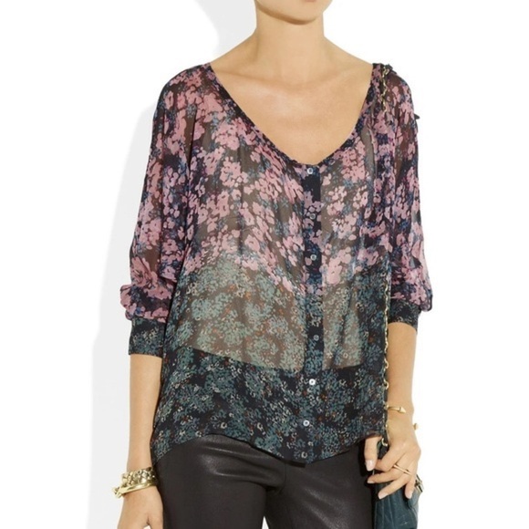 Elizabeth and James | Wildflower | Sheer Floral Silk Blouse size XS/S - Picture 1 of 7